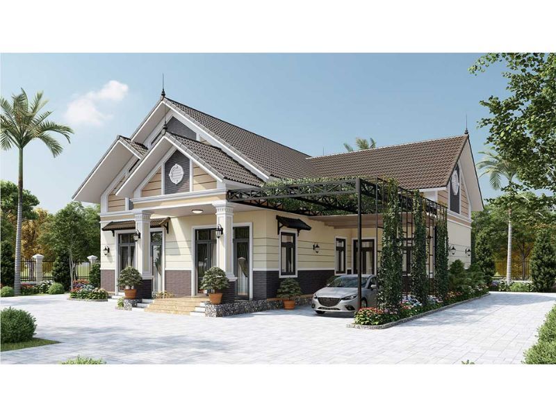 Không gian sống 9x15m mái thái đẹp mắt