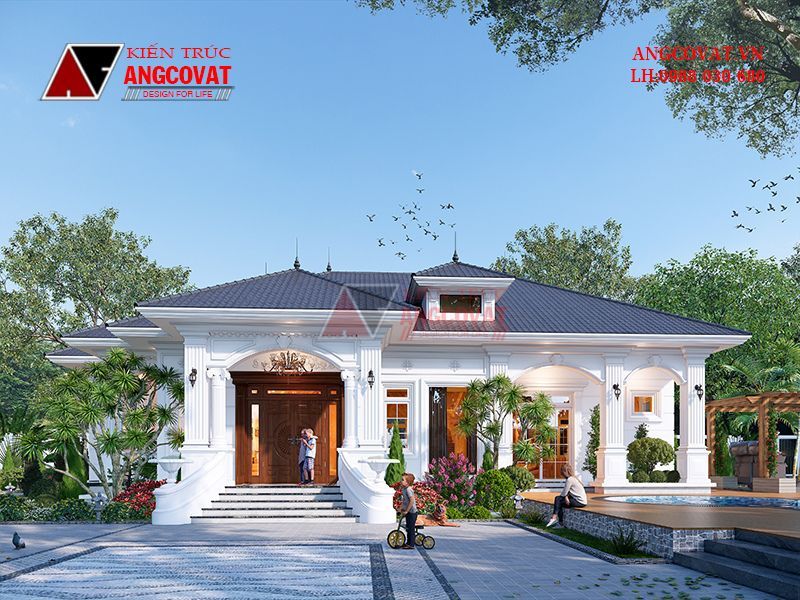 Biệt thự 1 tầng tân cổ điển có bể bơi 9x15m