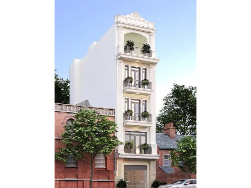 Đường phào chỉ thanh thoát trong ngôi nhà phố mặt tiền 5m 5 tầng