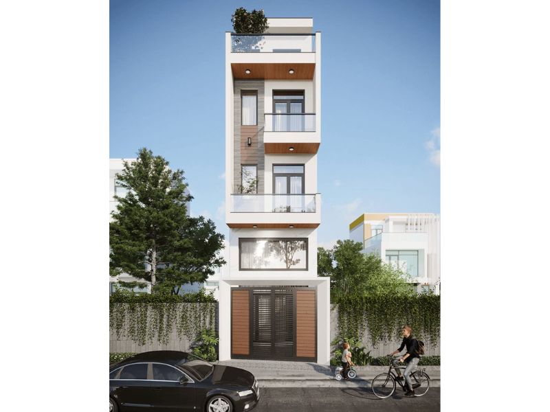 Mẫu nhà mặt tiền 5m 5 tầng có tầng gác lửng