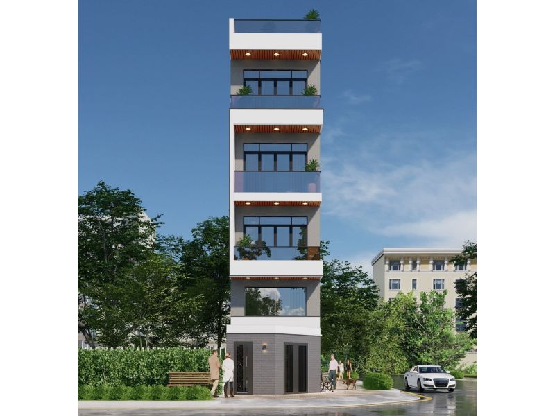 Mặt tiền nhà phố 5m ốp đá cao cấp vừa thẩm mỹ lại giúp ngăn chặn ánh nắng