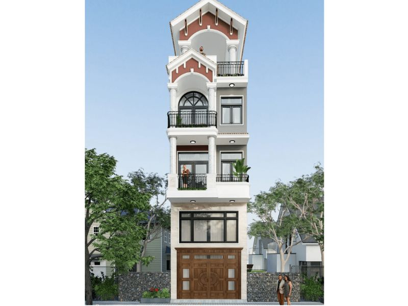 Mẫu nhà mặt tiền phố 5m 5 tầng mái Thái sang trọng