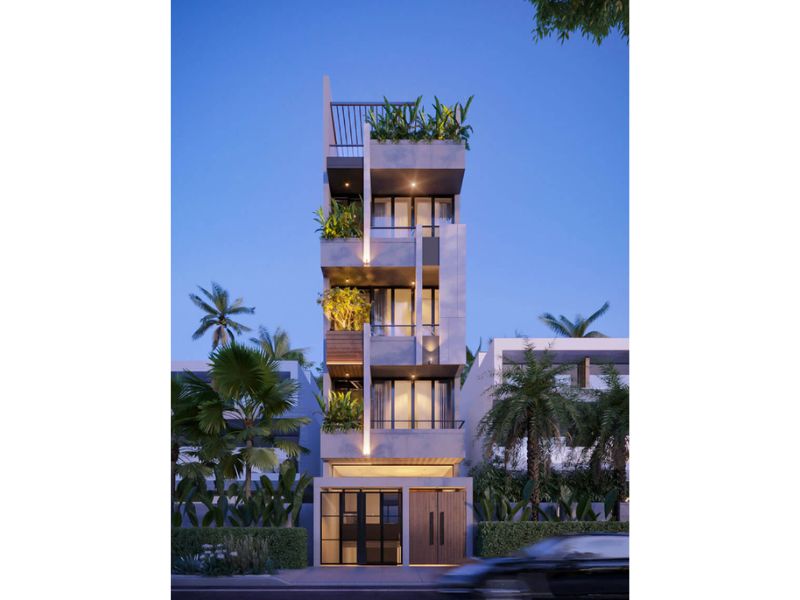 Hình khối độc đáo, linh hoạt tạo nên nét đẹp ấn tượng của mẫu nhà phố 5 tầng