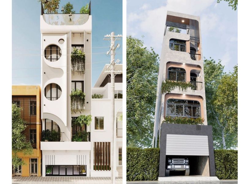 Mẫu nhà phố mặt tiền 5m có hình thù kiến trúc độc đáo, mới lạ