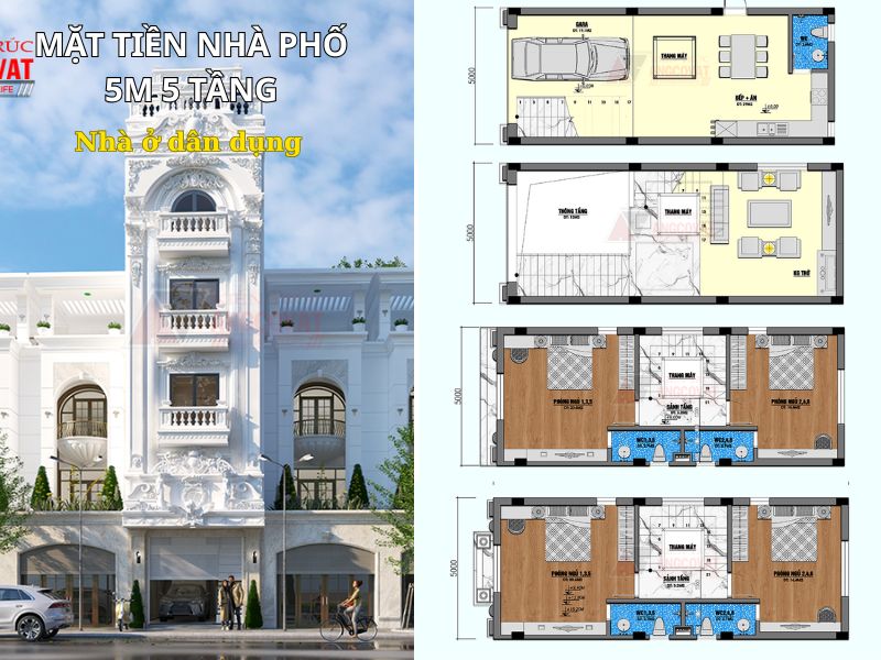 Mặt bằng nhà phố 5 tầng tạo không gian sống tối ưu