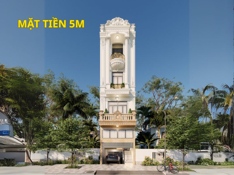 Ngoại thất sang trọng, quyền quý của mẫu nhà phố 5 tầng cổ điển kiểu Pháp