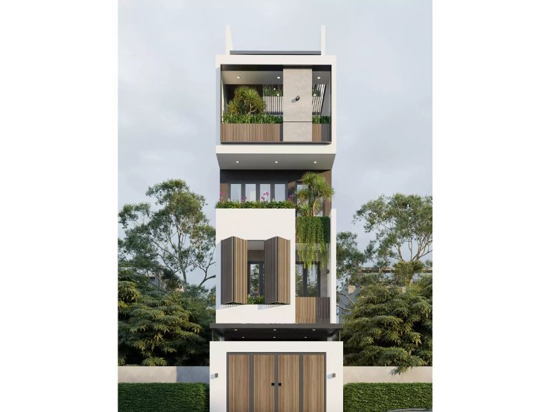 Thiết kế khe thoáng hỗ trợ thông gió tự nhiên cho ngôi nhà phố mặt tiền 5m