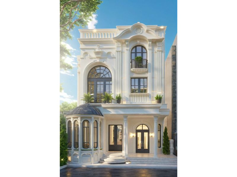 Kiến trúc nhà 3 tầng mặt tiền 10m tân cổ điển