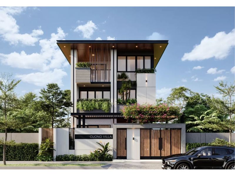 Kiến trúc nhà phố 3 tầng hiện đại mái bằng