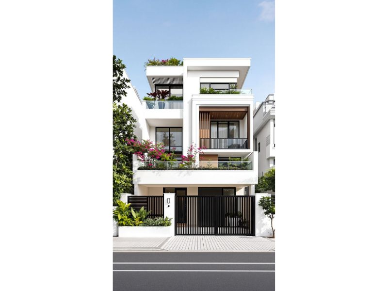 Không gian sống nhà phố 3 tầng mặt tiền 10m