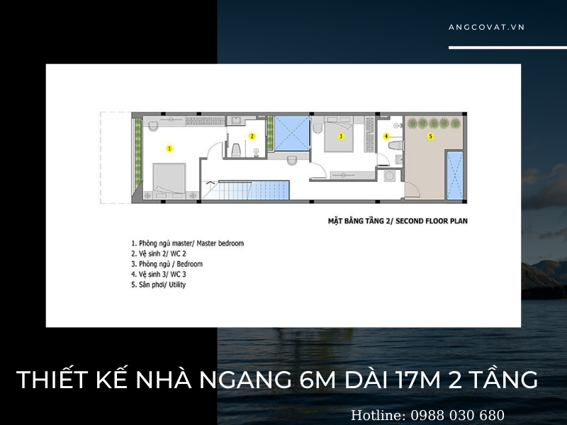 Tư vấn mẫu thiết kế mặt bằng tầng 2mẫu nhà 6x17 có 3 phòng ngủ
