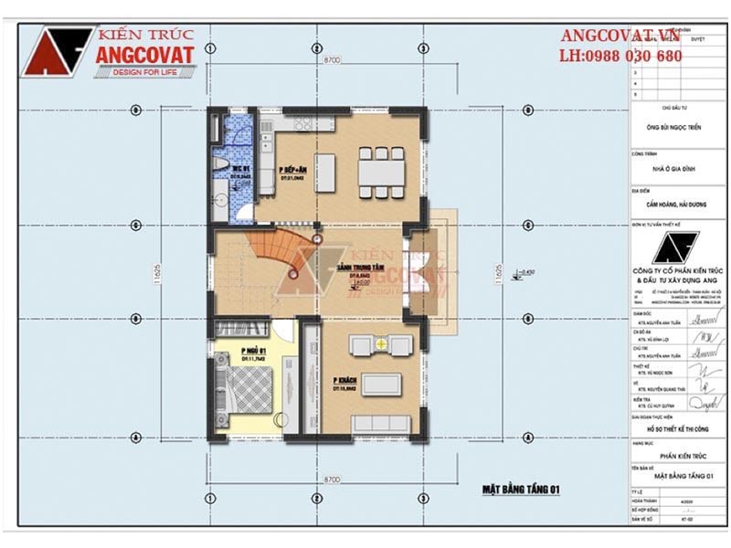 Mặt bằng tầng 1: Thiết kế nhà 90m2 3 phòng ngủ 2 tầng đơn giản kích thước 12x8m