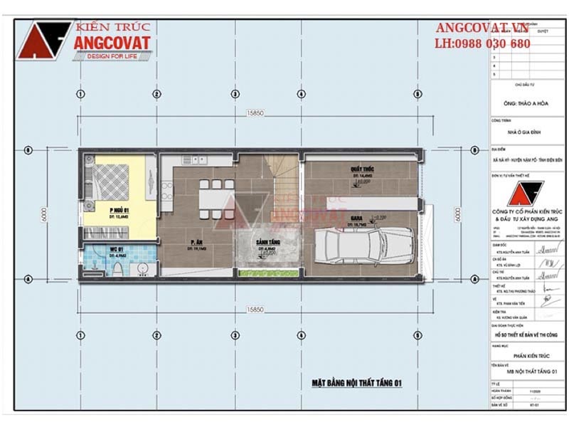 Mặt bằng tầng 1: Thiết kế nhà 90m2 3 phòng ngủ 3 tầng kết hợp kinh doan