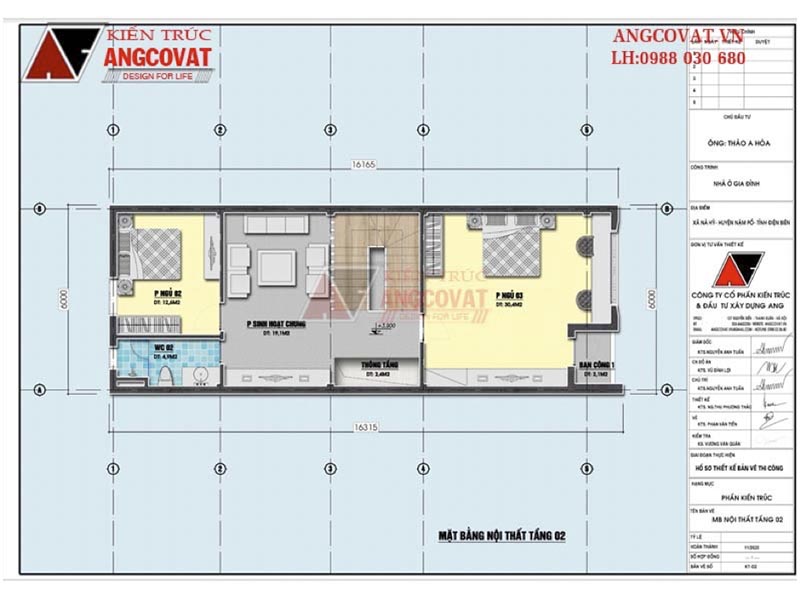 Mặt bằng tầng 2: Thiết kế nhà 90m2 3 phòng ngủ 3 tầng kết hợp kinh doan