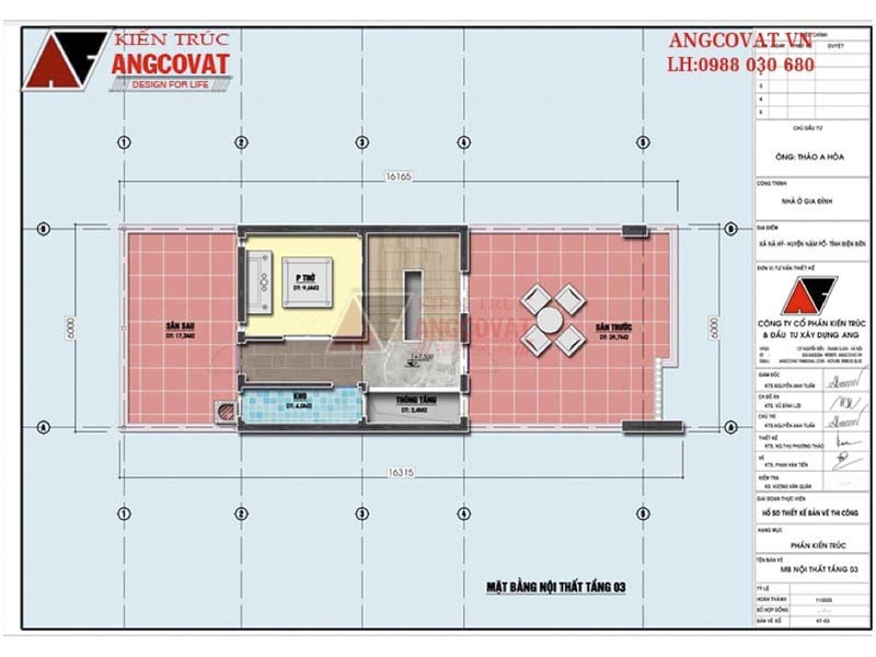 Mặt bằng tầng 3: Thiết kế nhà 90m2 3 phòng ngủ 3 tầng kết hợp kinh doan
