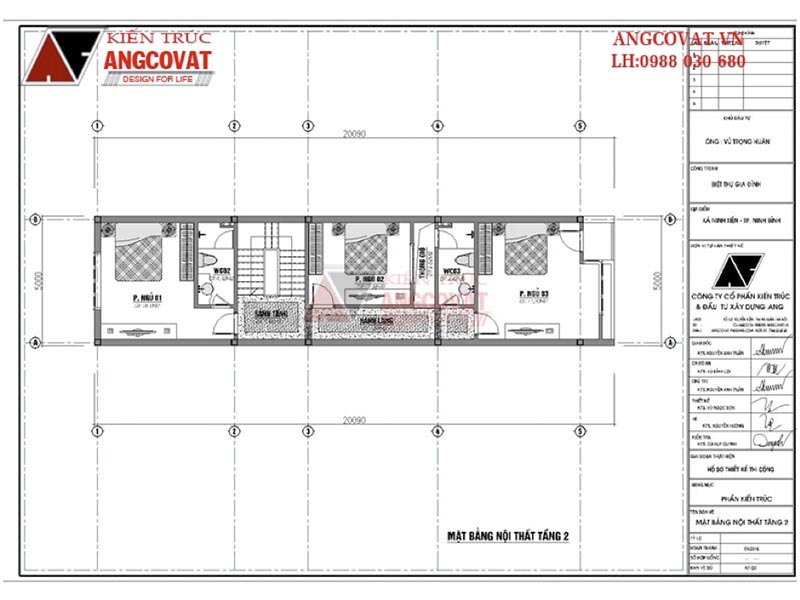 Tầng 2: Thiết kế nhà 90m2 3 phòng ngủ 3 tầng kích thước 5x19m tại Ninh Bình