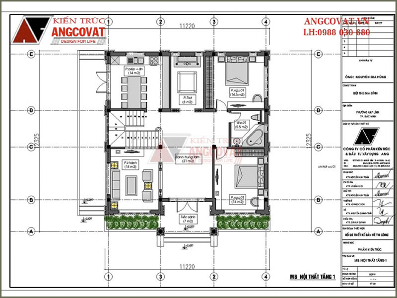 Mặt bằng tầng 1: Thiết kế nhà cấp 4 4 phòng ngủ có gác lửng đơn tích 120m2