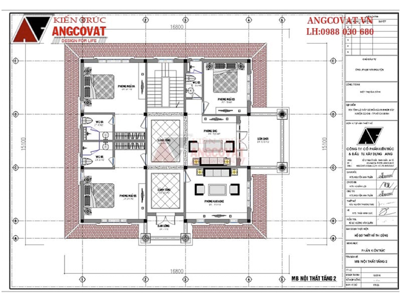 Mặt bằng tầng 2: Phương án thiết kế biệt thự 2 tầng tân cổ điển đẹp mái thái độc đáo diện tích 175m2