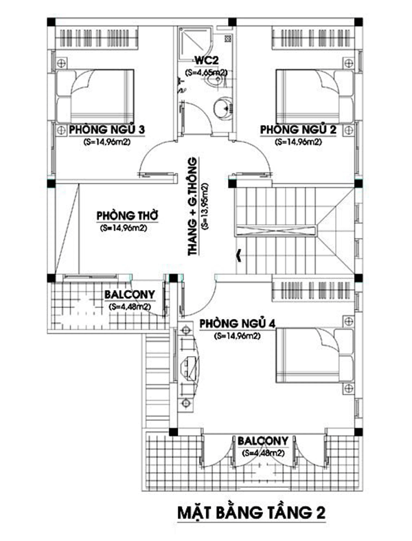 5+ mẫu thiết kế nhà ống 2 tầng 4 phòng ngủ 1 phòng thờ đẹp 