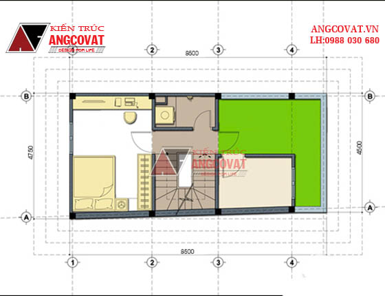 tầng 3 mẫu thiết kế nhà nhỏ đẹp đơn giản có 1 phòng ngủ