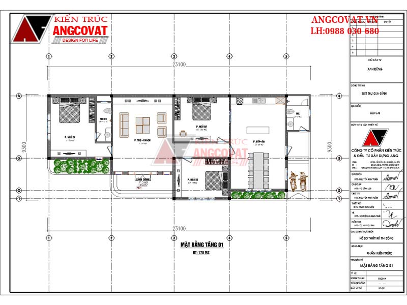 Tư vấn thiết kế mặt bằng mẫu nhà cấp 4 mái thái 3 phòng ngủ chữ L diện tích 170m2