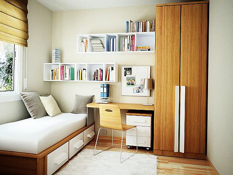 mẫu thiết kế phòng ngủ đẹp diện tích nhỏ với kệ sách