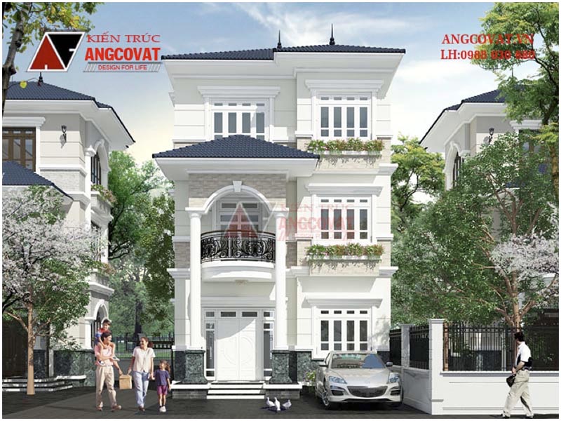 Phối cảnh: Thiết kế nhà đẹp 3 tầng mặt tiền 7m diện tích 70m2 thanh nhã tại Vĩnh Phúc