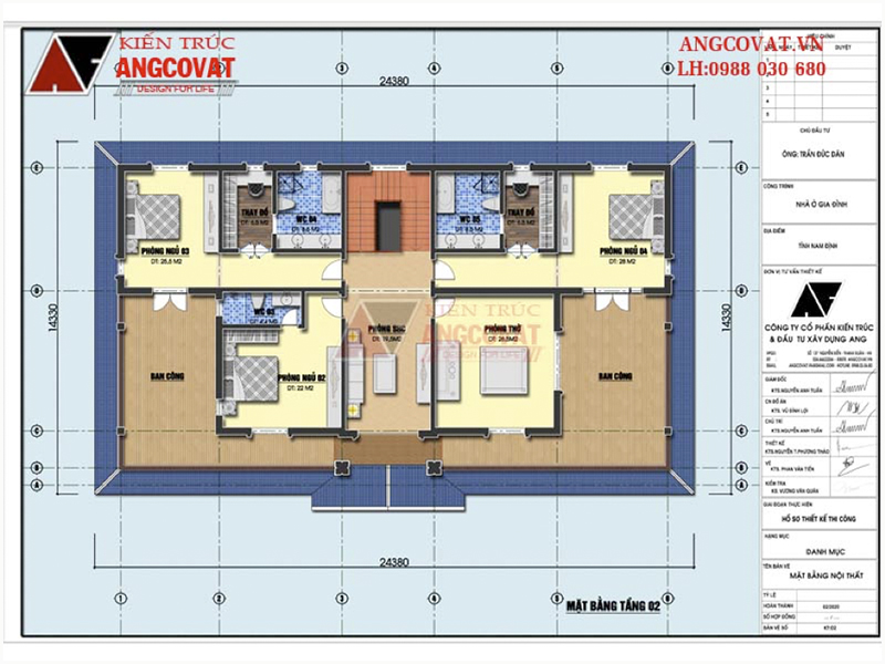 Mặt bằng tầng 2: Bản vẽ biệt thự 2 tầng mái thái diện tích 300m2 4 phòng ngủ