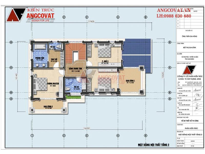 Mặt bằng tầng 2: Thiết kế mẫu nhà 2 tầng đẹp ở nông thôn 2020 xa hoa kích thước 10x16m