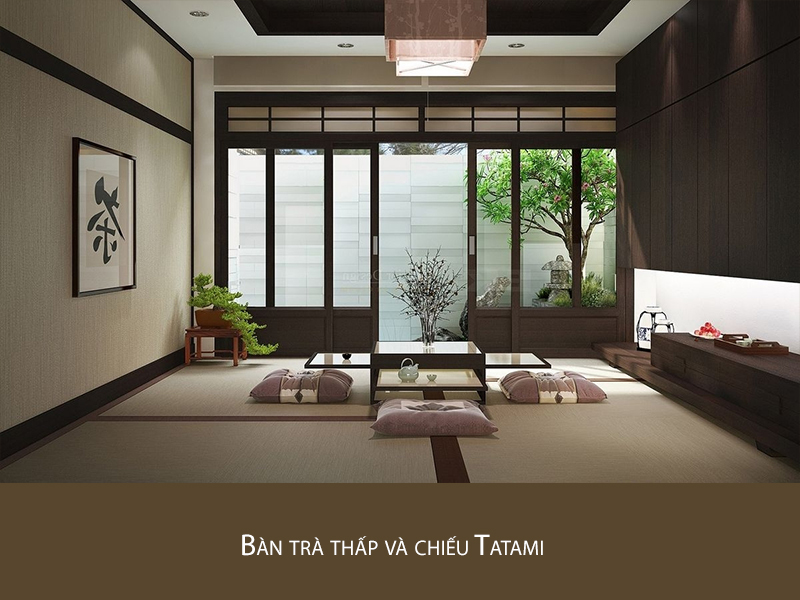 nhà nhật bản phong cách tối giản sử dụng bàn trà và chiếu tatami