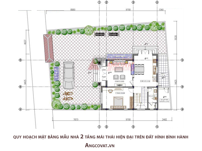 quy hoạch mặt bằng biệt thự 2 tầng thiết kế nhà trên đất hình bình hành