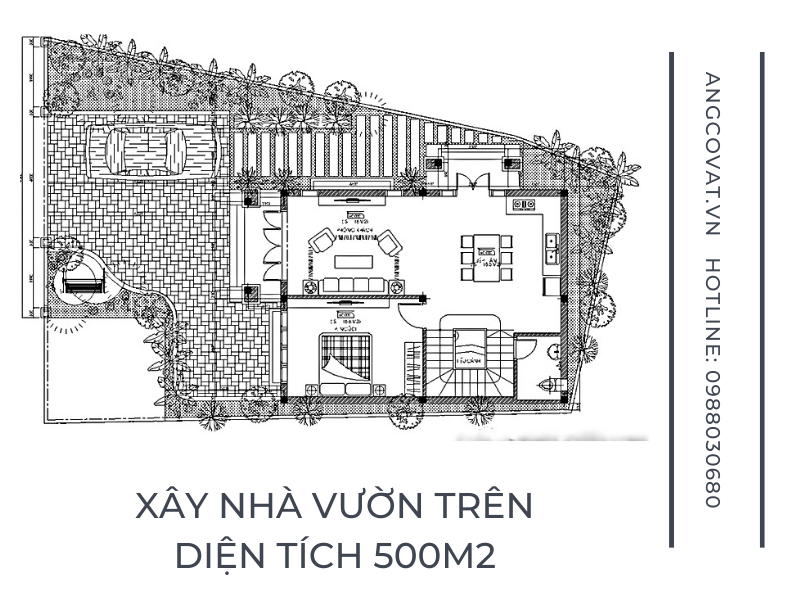                  Bản vẽ quy hoạch của mẫu thiết kế nhà vườn trên diện tích 500m2