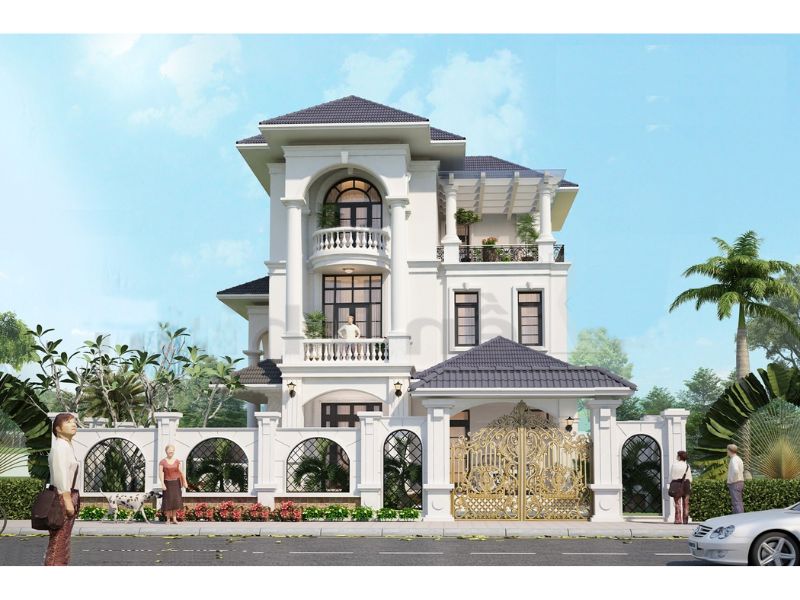Kiến trúc nhà 3 tầng 150m2 mái nhật phong cách tân cổ