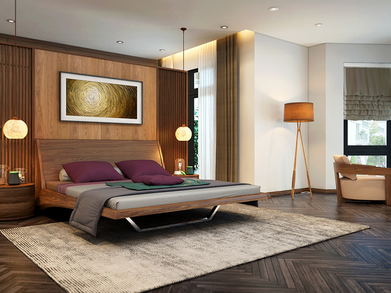 Thiết kế từ gỗ khiến phòng ngủ đẹp cho biệt thự sang trọng hơn