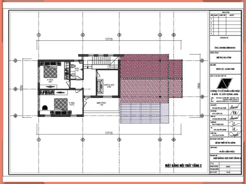 Mặt bằng tầng 2 của thiết kế nhà ngang 7m dài 17m tại Sơn La