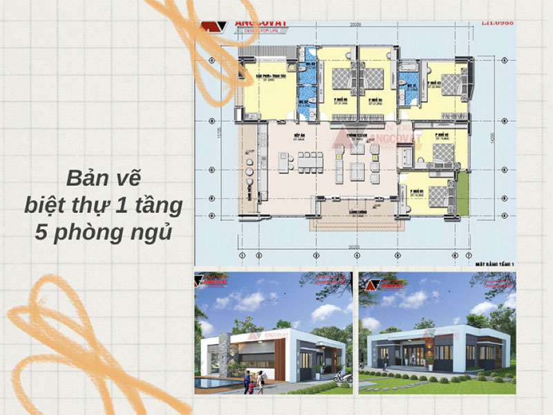 5 Mẫu biệt thự 1 tầng 5 phòng ngủ được yêu thích nhất 2023