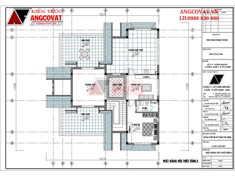 Mặt bằng nội thất tầng 2: thiết kế nhà dài 14m 1 tầng có gác lửng diện tích 190m2