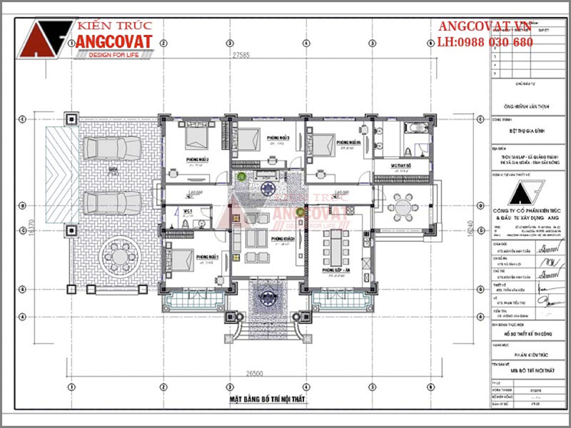 Xu hướng thiết kế nhà 2020: Biệt thự 1 tầng cổ điển 330m2 – Mặt bằng