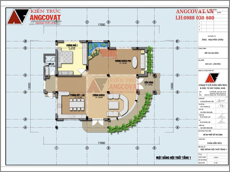 Xu hướng thiết kế nhà 2020: Biệt thự 2 tầng bằng kính hiện đại – Mặt bằng tầng 1