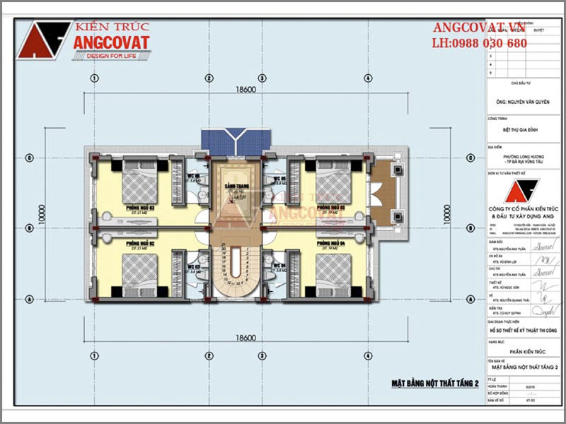 Xu hướng thiết kế nhà 2020: Biệt thự 2 tầng rưỡi kiểu Pháp 140m2 – Mặt bằng tầng 2