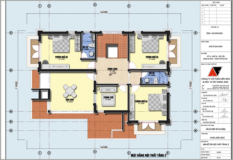 Mặt bằng lầu: Tư vấn xây nhà 1 trệt 1 lầu 4 phòng ngủ mái thái diện tích 140m2