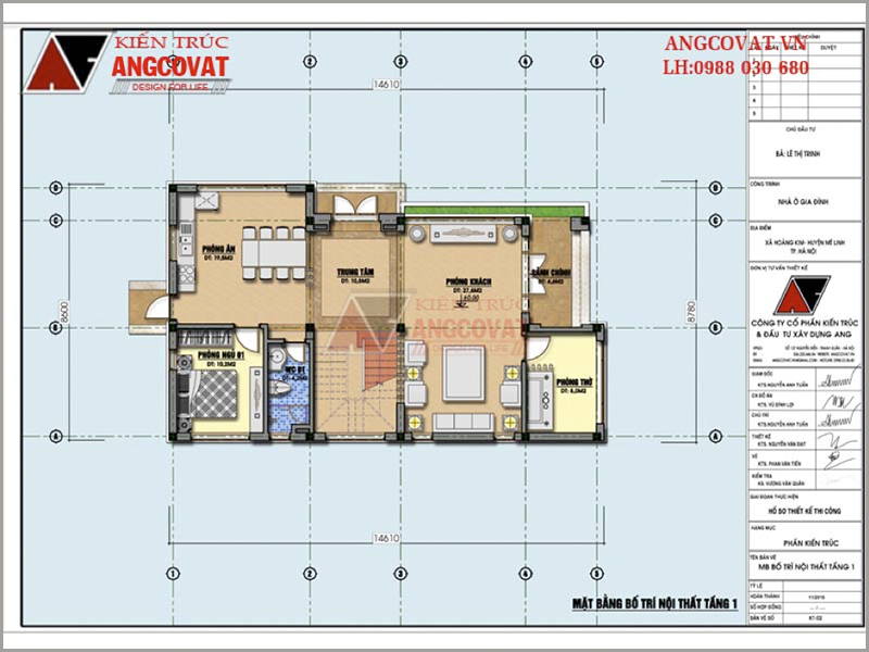 Mặt bằng trệt: Tư vấn xây nhà 1 trệt 1 lầu 4 phòng ngủ đơn giản, độc đáo diện tích 115m2