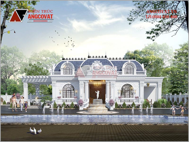 Phối cảnh 3D: Biệt thự sân vườn phong cách châu Âu 330m2 kiến trúc cổ điển