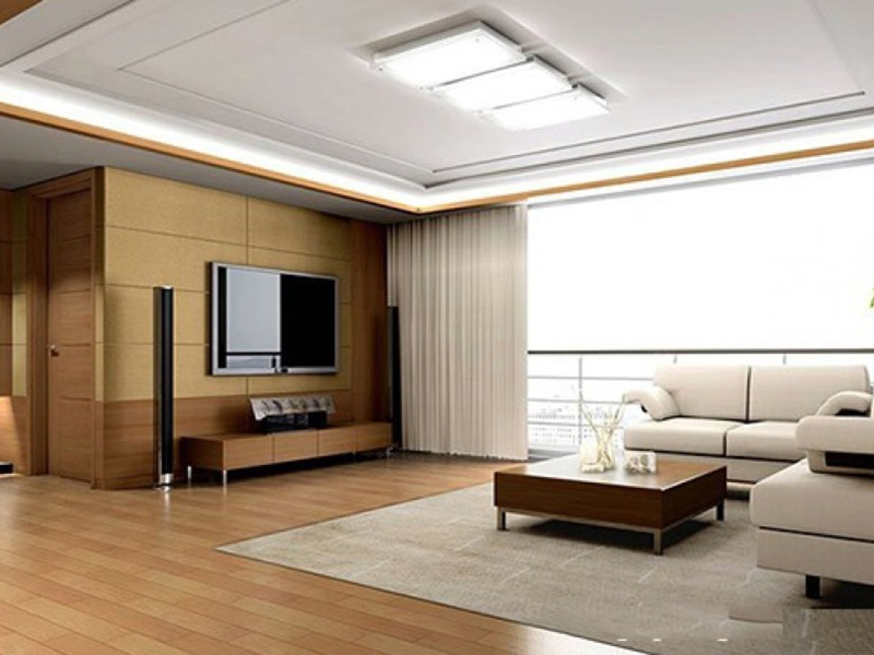Sử dụng sàn nhà lát gạch giả gỗ hợp lý giúp nơi tiếp khách hiện đại, ấm áp hơn