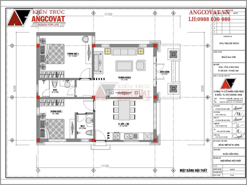 Hình ảnh phối mặt bằng: Bản vẽ nhà cấp 4 đơn giản nhất diện tích 90m2 có 2 phòng ngủ