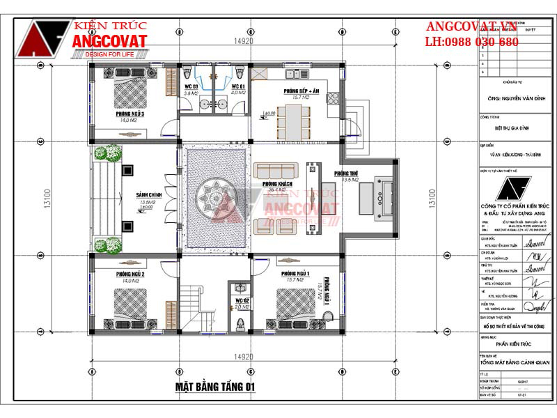 thiết kế nhà cấp 4 mái ngói hiện đại 1 tầng 3 phòng ngủ 160m2 3