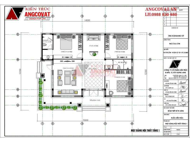 thiết kế nhà cấp 4 mái ngói hiện đại 3 phòng ngủ 1 phòng khách diện tích 160m2 3
