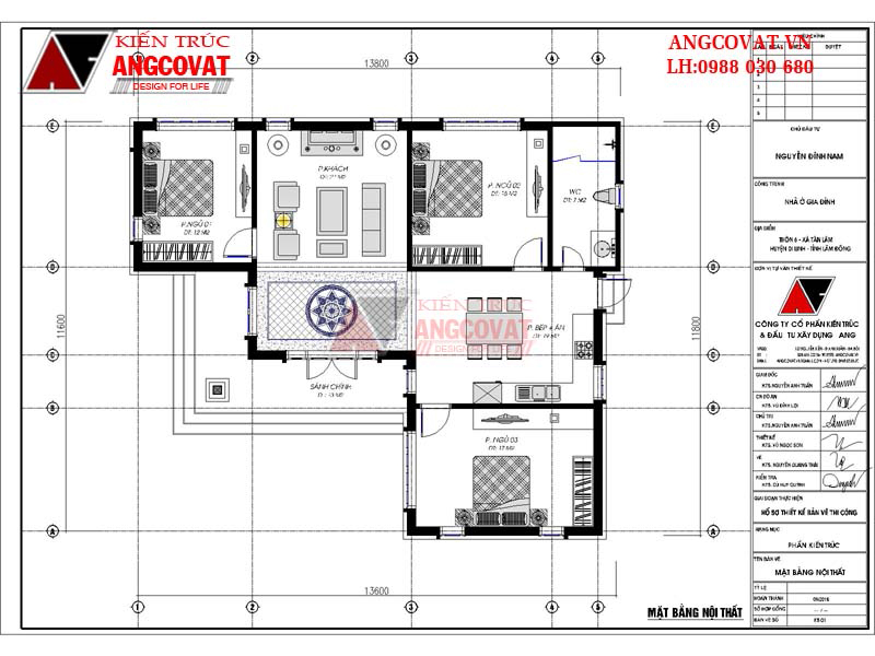 thiết kế nhà cấp 4 mái ngói hiện đại 120m2 gồm 3 phòng ngủ 1 phòng khách 4
