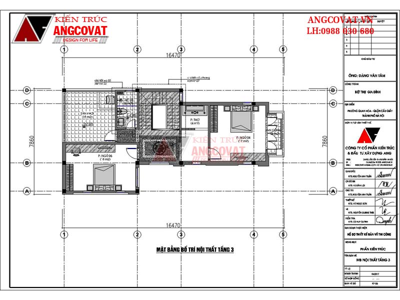  Mặt bằng nội thất tầng 3 mẫu thiết kế nhà 3 tầng mái ngói màu đen diện tích 90m2