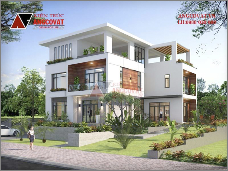 Phối cảnh 3D: Biệt thự 3 tầng hiện đại đẹp mái bằng tại Vĩnh Long